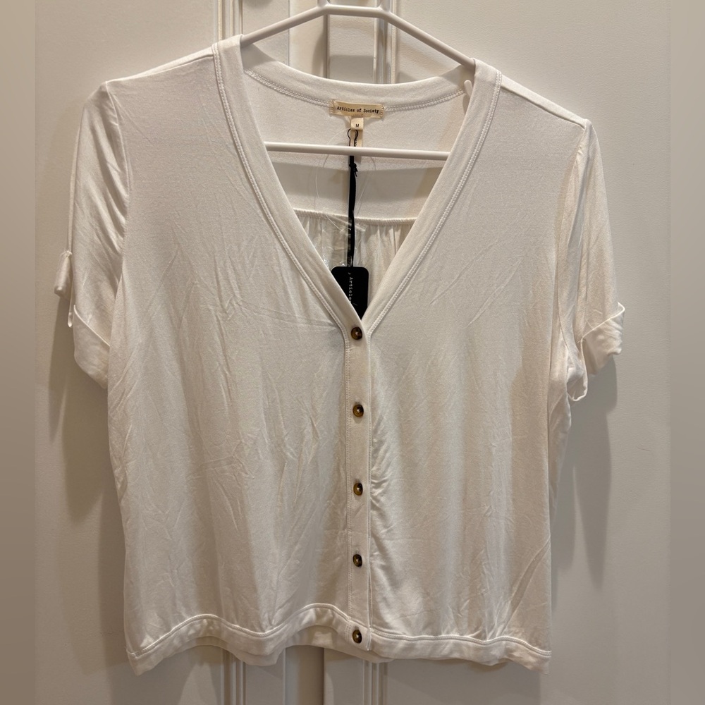 NWT Articles of Society White Button-Up Women's Top, size M